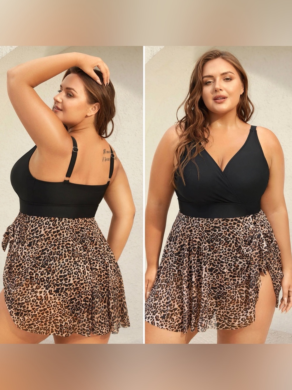 🐆 BloomChic 4X 26 Leopard Print Knotted Surplice Swim Dress NWT